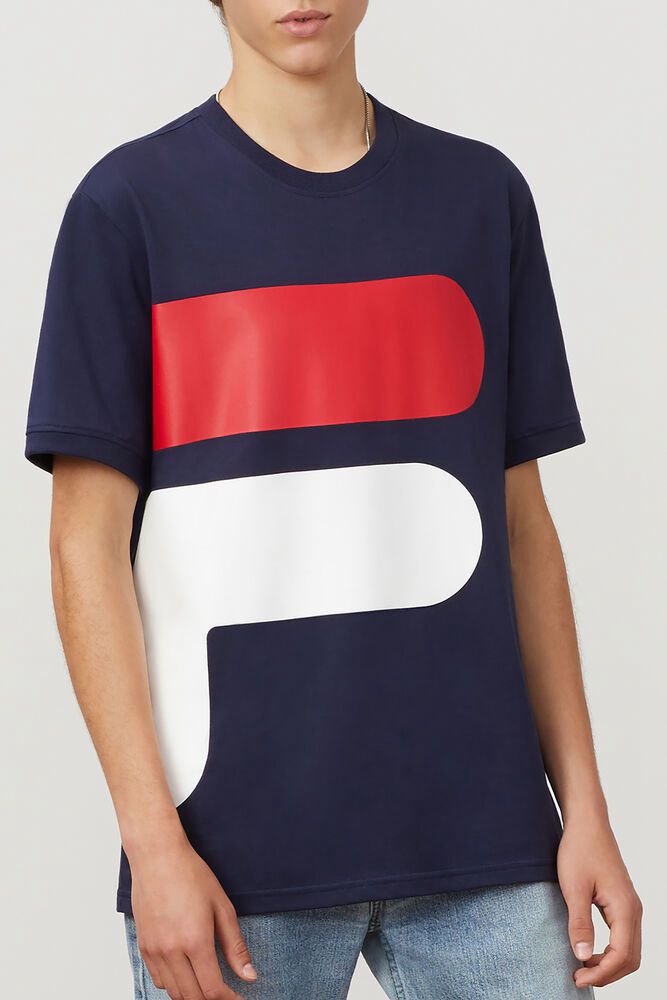 Fila T-Shirt Mens Navy/White/Red Alvan - Ireland 53087-MFNR